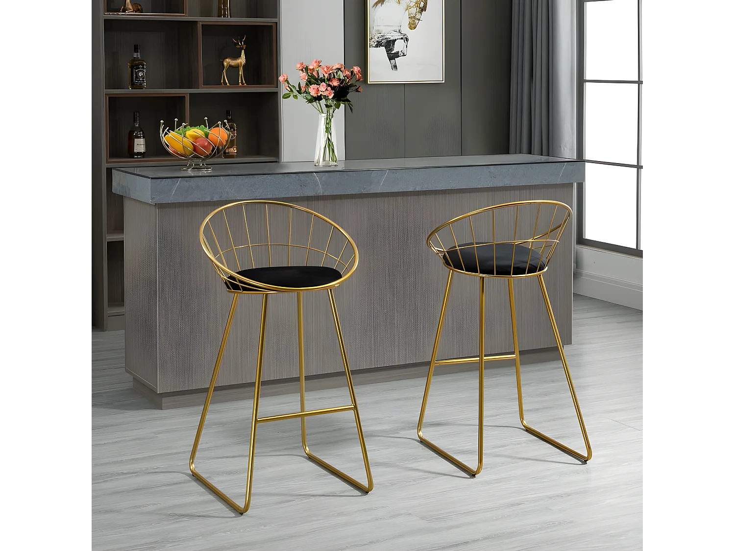 Lot de 2 tabourets de bar GIANNI doré et noir