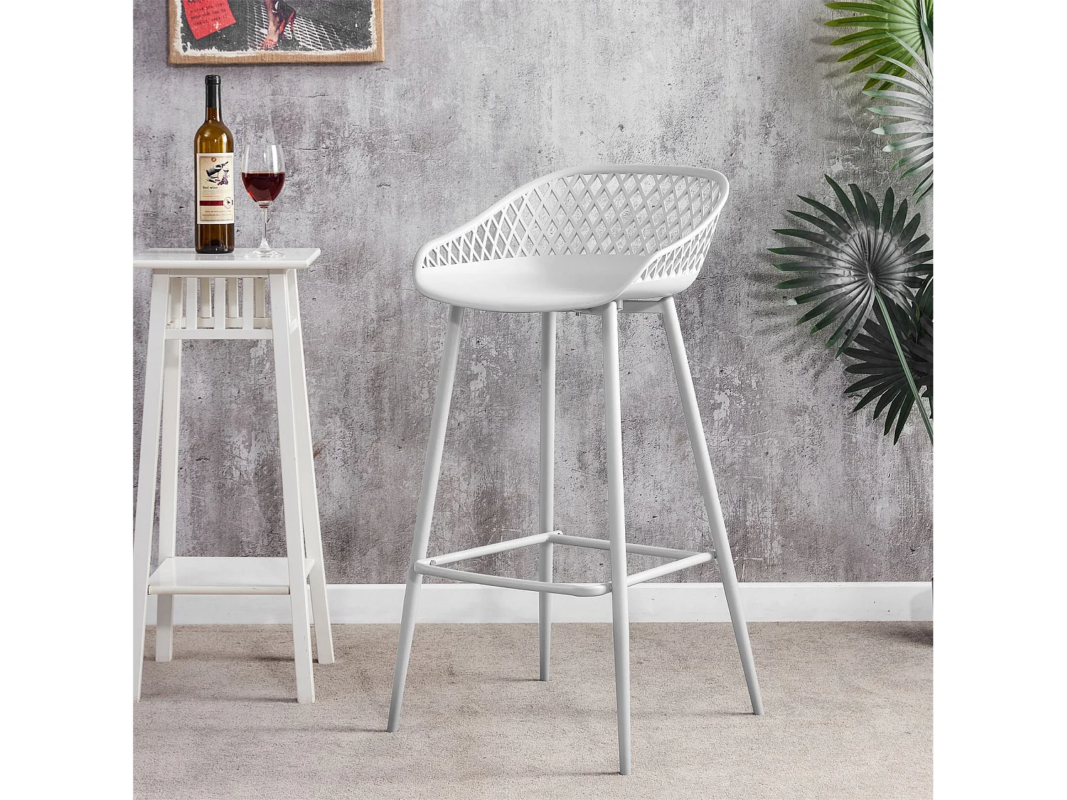 Lot de 2 tabourets de bar IREK chaise haute cuisine ou comptoir au design retro en plastique et métal blancs, hauteur d'assise 75 cm