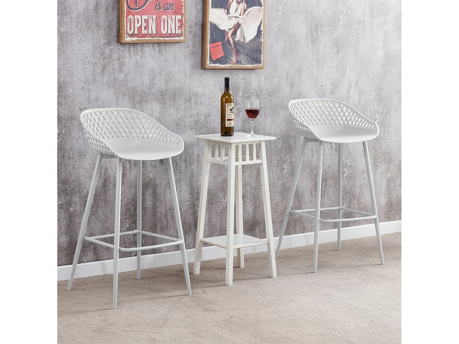 Lot de 2 tabourets de bar IREK chaise haute cuisine ou comptoir au design retro en plastique et métal blancs, hauteur d'assise 75 cm