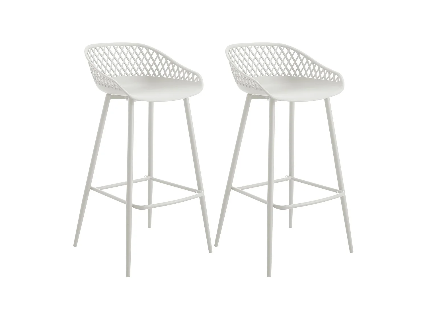 Lot de 2 tabourets de bar IREK chaise haute cuisine ou comptoir au design retro en plastique et métal blancs, hauteur d'assise 75 cm