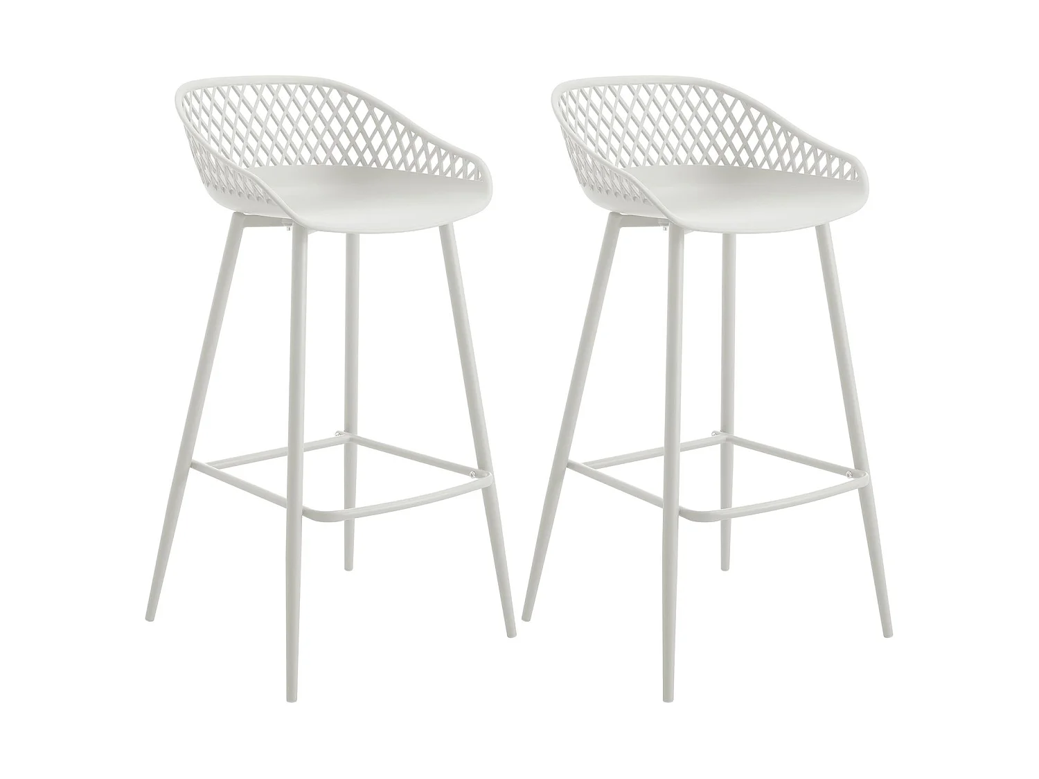 Lot de 2 tabourets de bar IREK chaise haute cuisine ou comptoir au design retro en plastique et métal blancs, hauteur d'assise 75 cm