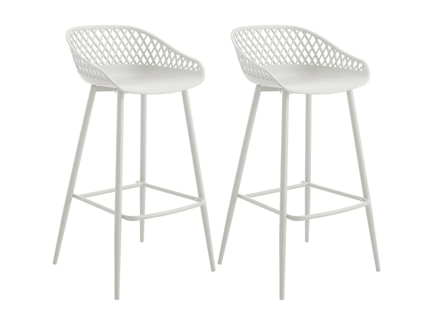 Lot de 2 tabourets de bar IREK chaise haute cuisine ou comptoir au design retro en plastique et métal blancs, hauteur d'assise 75 cm