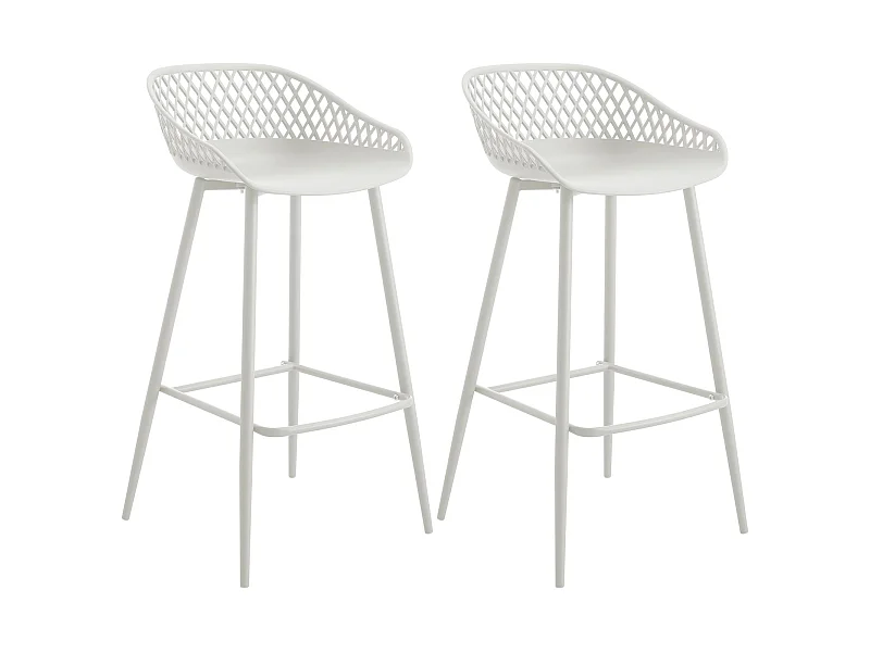 Lot de 2 tabourets de bar IREK chaise haute cuisine ou comptoir au design retro en plastique et métal blancs, hauteur d'assise 75 cm