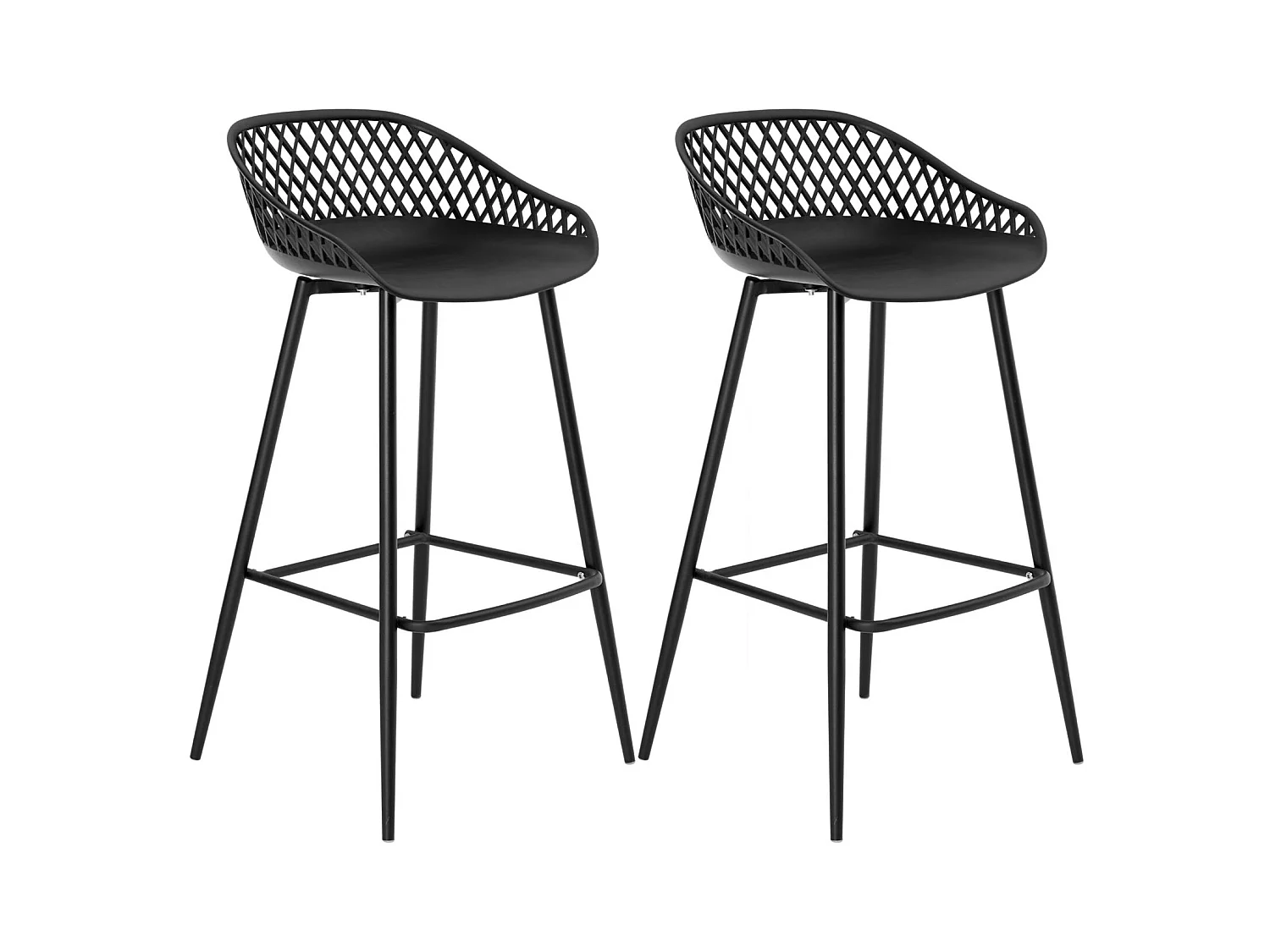 Lot de 2 tabourets de bar IREK chaise haute pour cuisine ou comptoir design retro, en plastique et métal noirs, hauteur d'assise 75