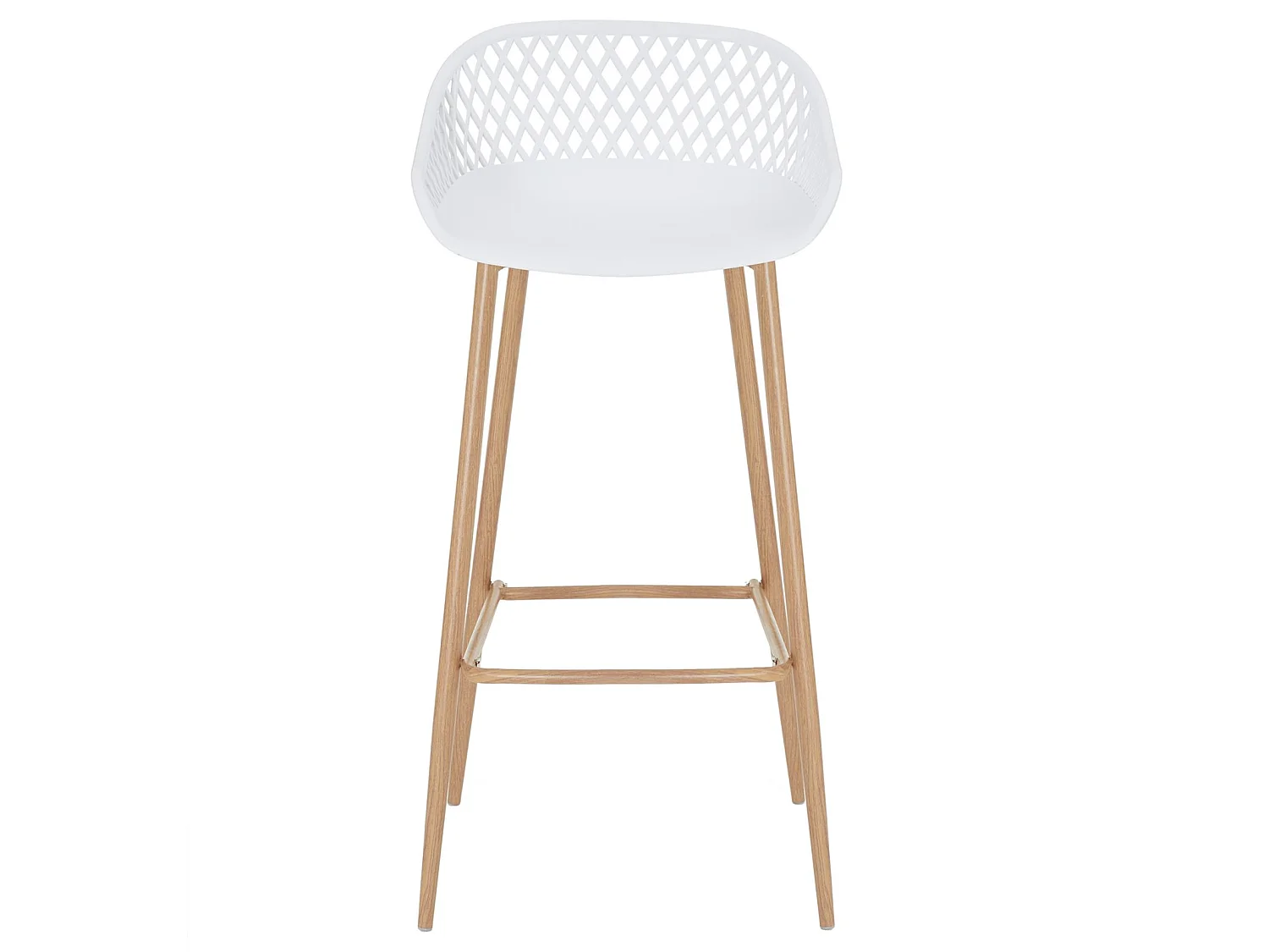 Lot de 2 tabourets de bar IREK chaise haute cuisine ou comptoir au design retro en plastique blanc et métal décor bois, assise 75 cm