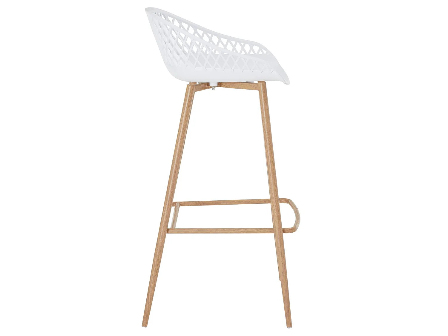Lot de 2 tabourets de bar IREK chaise haute cuisine ou comptoir au design retro en plastique blanc et métal décor bois, assise 75 cm