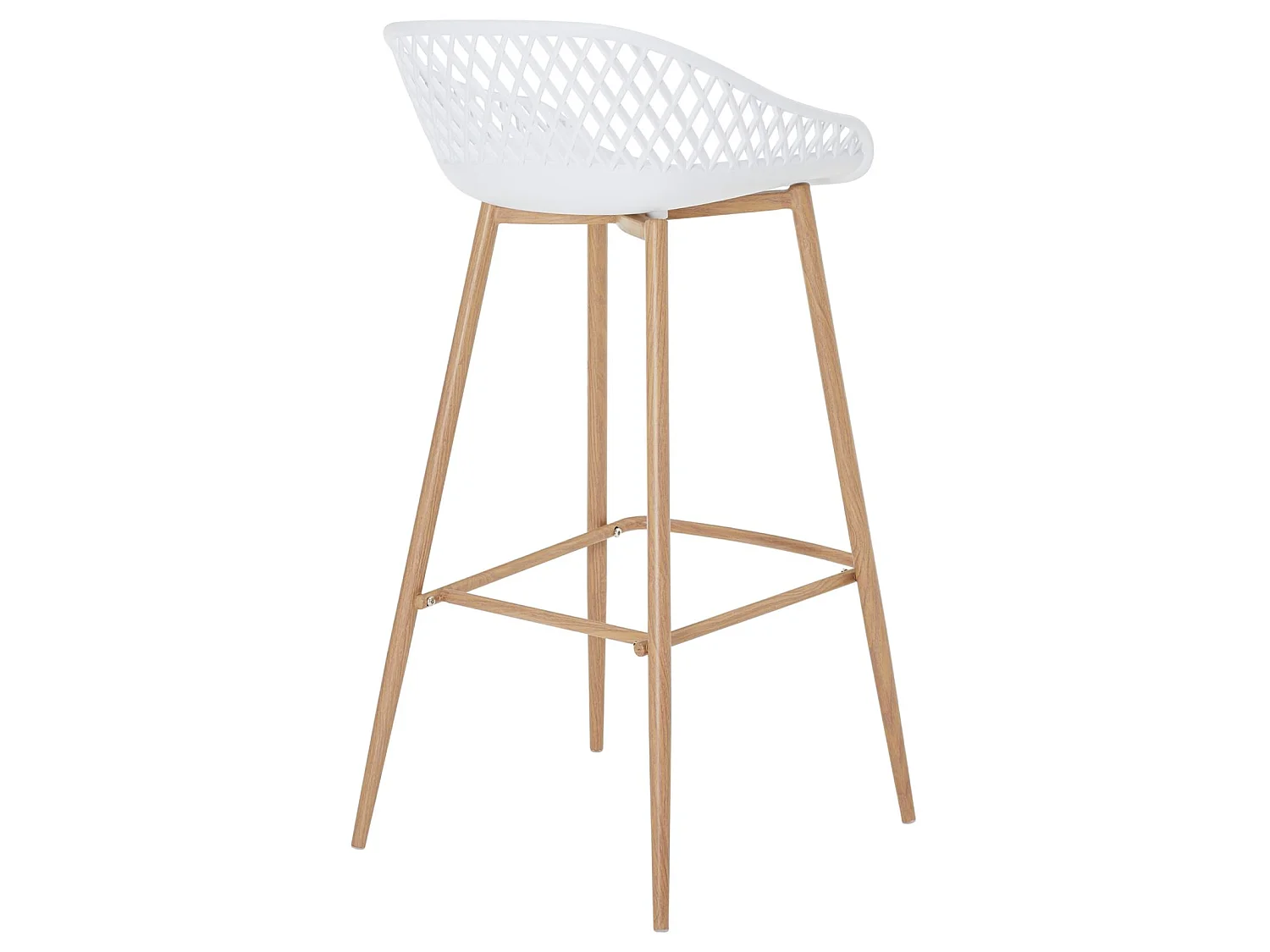 Lot de 2 tabourets de bar IREK chaise haute cuisine ou comptoir au design retro en plastique blanc et métal décor bois, assise 75 cm