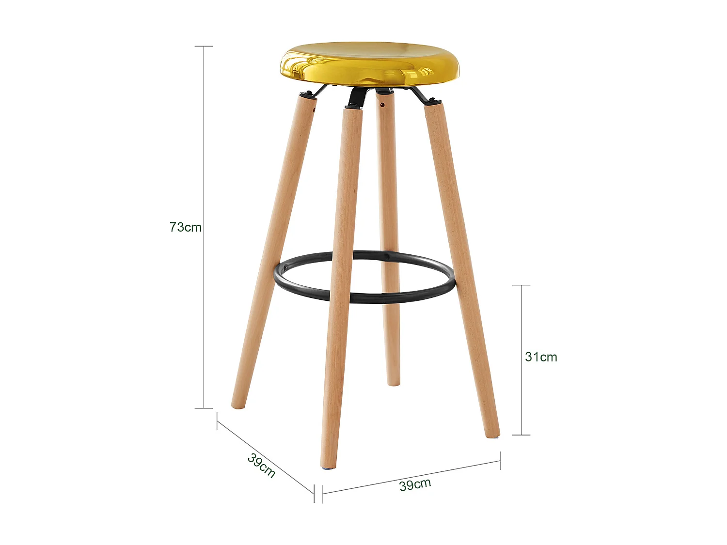 SoBuy Sgabello da bar Sgabello Cucina Alto Sedia da colazione Gambe in faggio, Altezza del Sedile: 73 cm, FST89-G