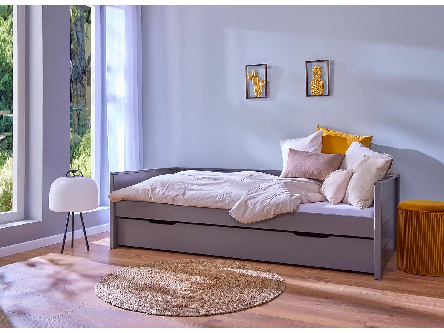 Lit Gigogne 1 Tiroir & Sommier "Dream" 90x200cm Gris