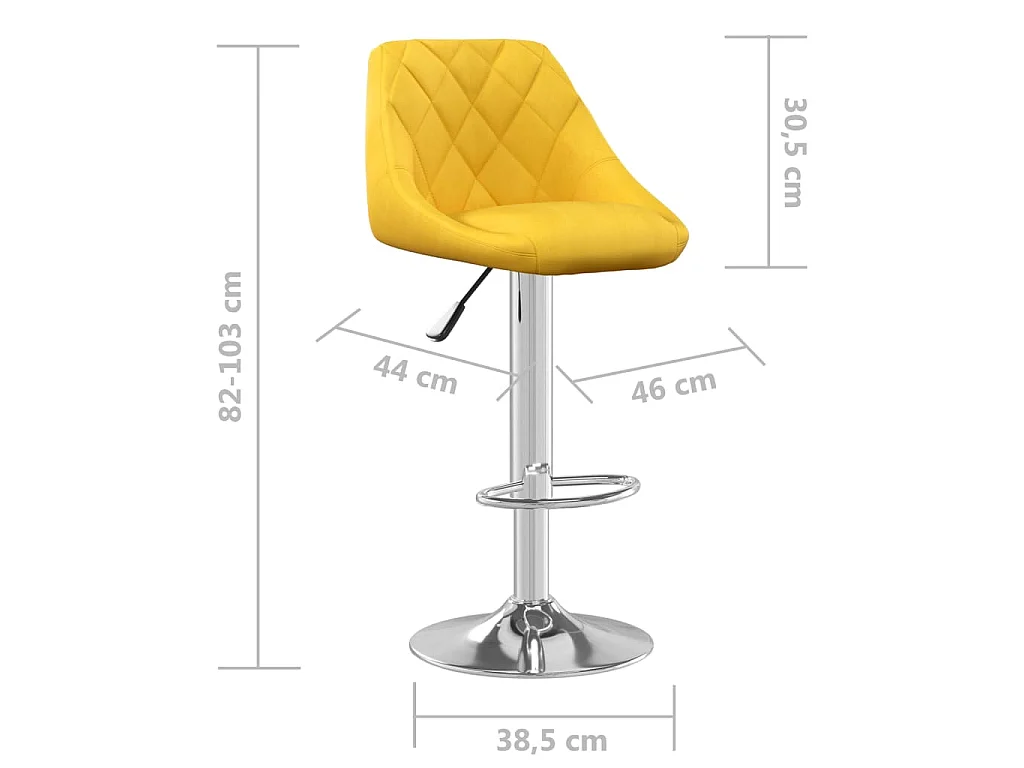 Tabourets de bar lot de 2 jaune moutarde velours