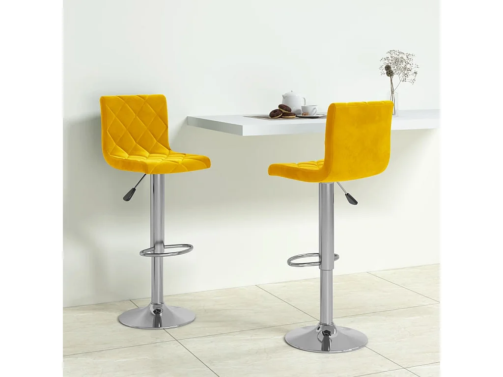 Tabourets de bar lot de 2 jaune moutarde velours