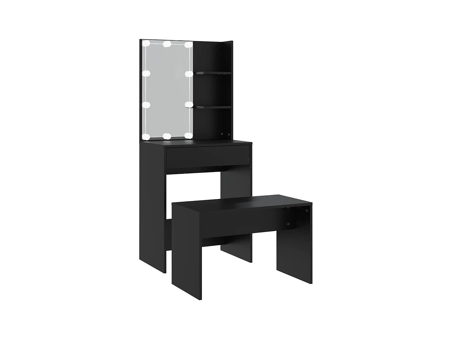 Set toletta con sgabello con LED 60 x 40 x 140 multistrato nero cm 02_0006322