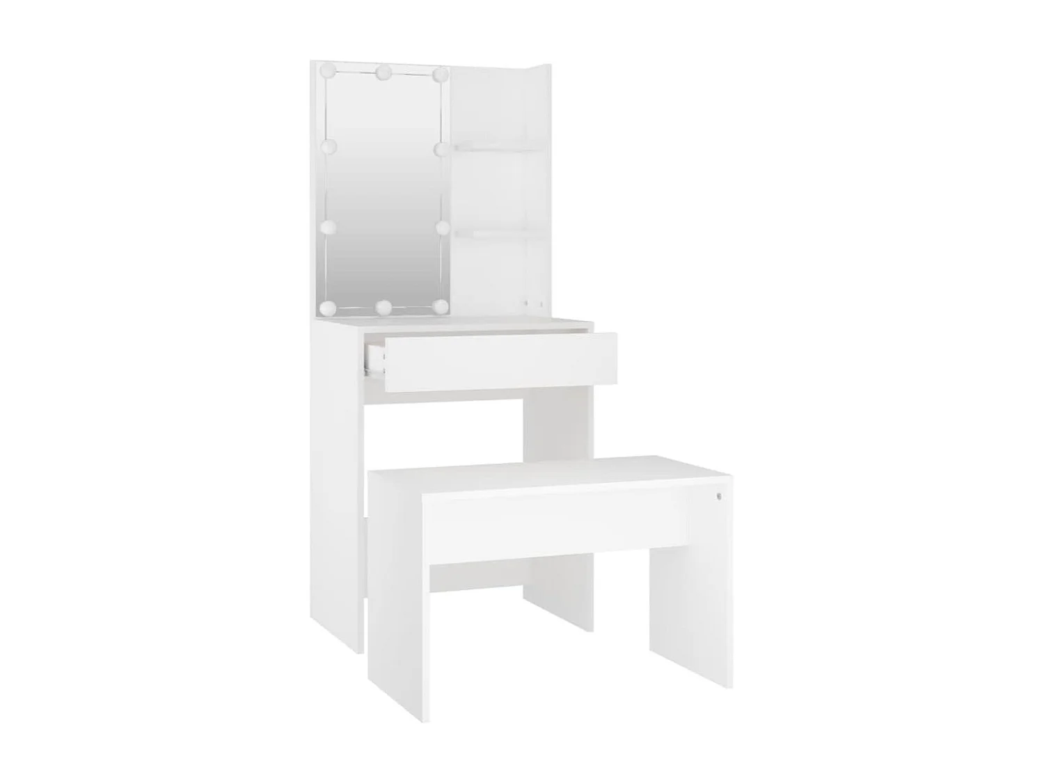 Conjunto de penteadeira com banco de led 60 x 40 x 140 cm madeira de engenharia branca 02_0006250