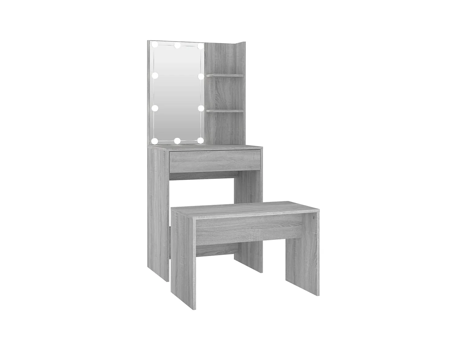 Set di sgabelli da toeletta con LED 60 x 40 x 140 cm multistrato grigio 02_0006289