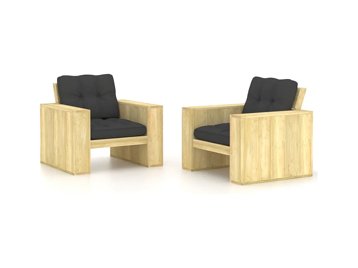 Tuinstoelen 2 st met antraciet kussens geïmpregneerd grenenhout