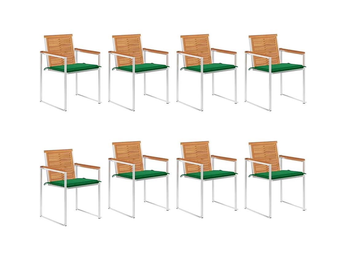 Chaises de jardin lot de 8 avec coussins Bois d'acacia solide