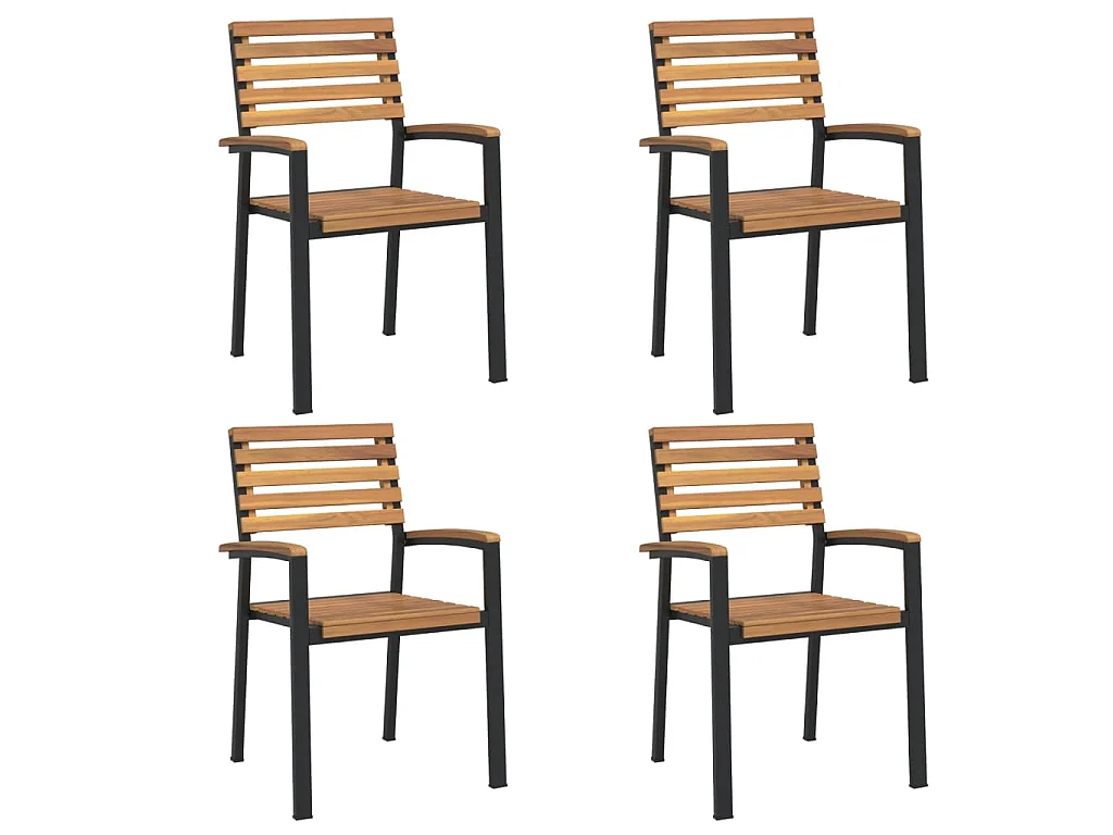 Tuinstoelen 4 st stapelbaar massief acaciahout en metaal