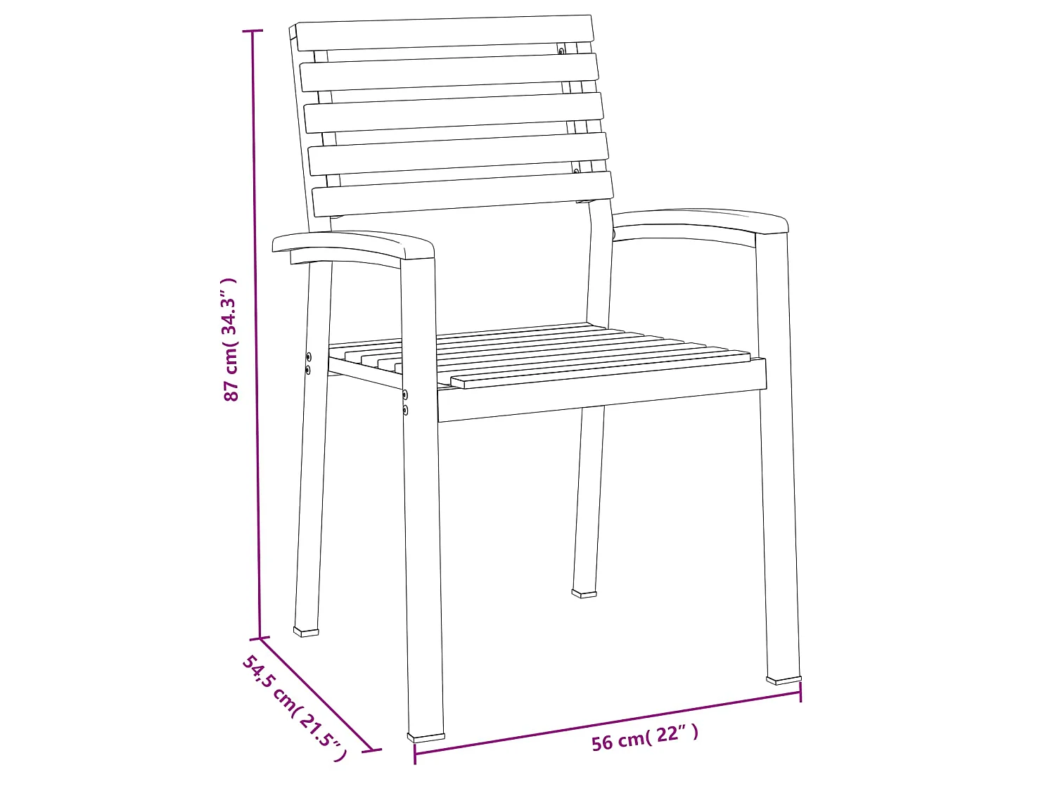 Chaises de jardin empilables lot de 4 bois d'acacia et métal