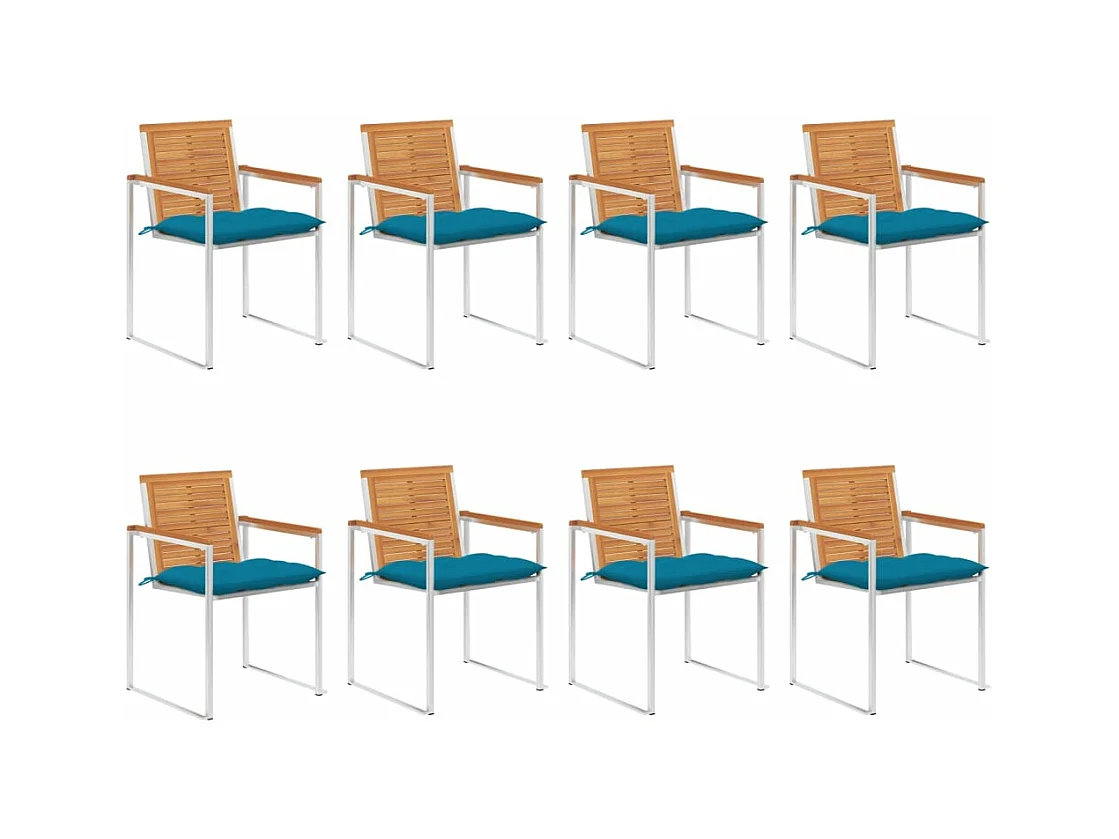 Chaises de jardin lot de 8 avec coussins Bois d'acacia solide