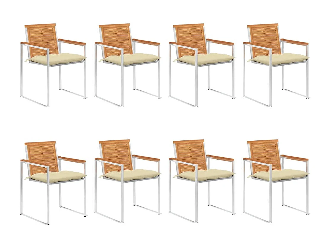 Chaises de jardin lot de 8 avec coussins Bois d'acacia solide