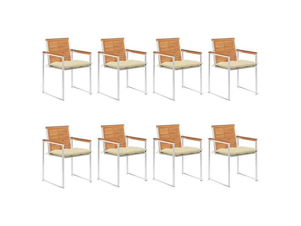 Chaises de jardin lot de 8 avec coussins Bois d'acacia solide