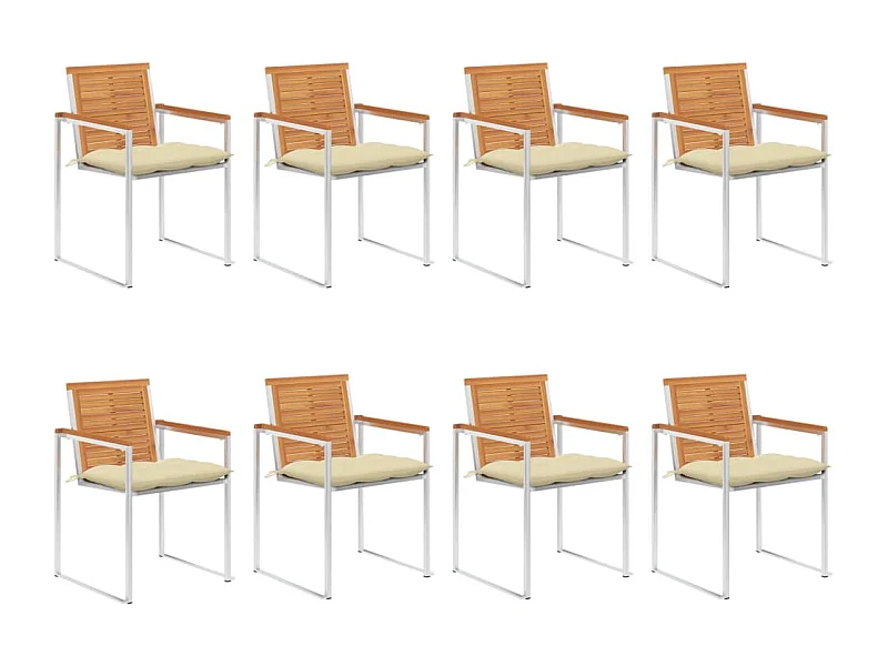 Chaises de jardin lot de 8 avec coussins Bois d'acacia solide