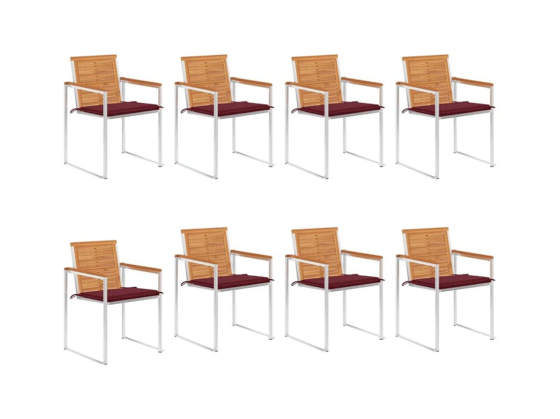 Chaises de jardin lot de 8 avec coussins Bois d'acacia solide