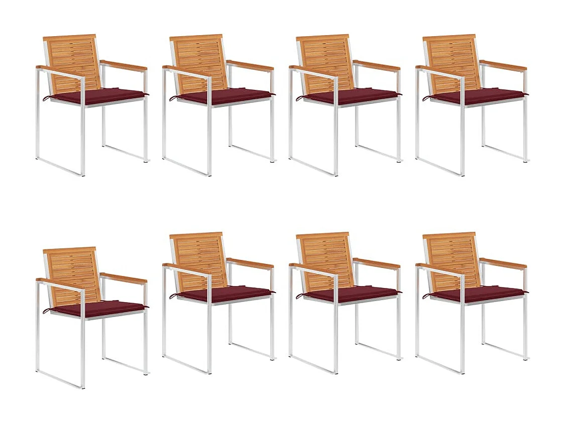 Chaises de jardin lot de 8 avec coussins Bois d'acacia solide