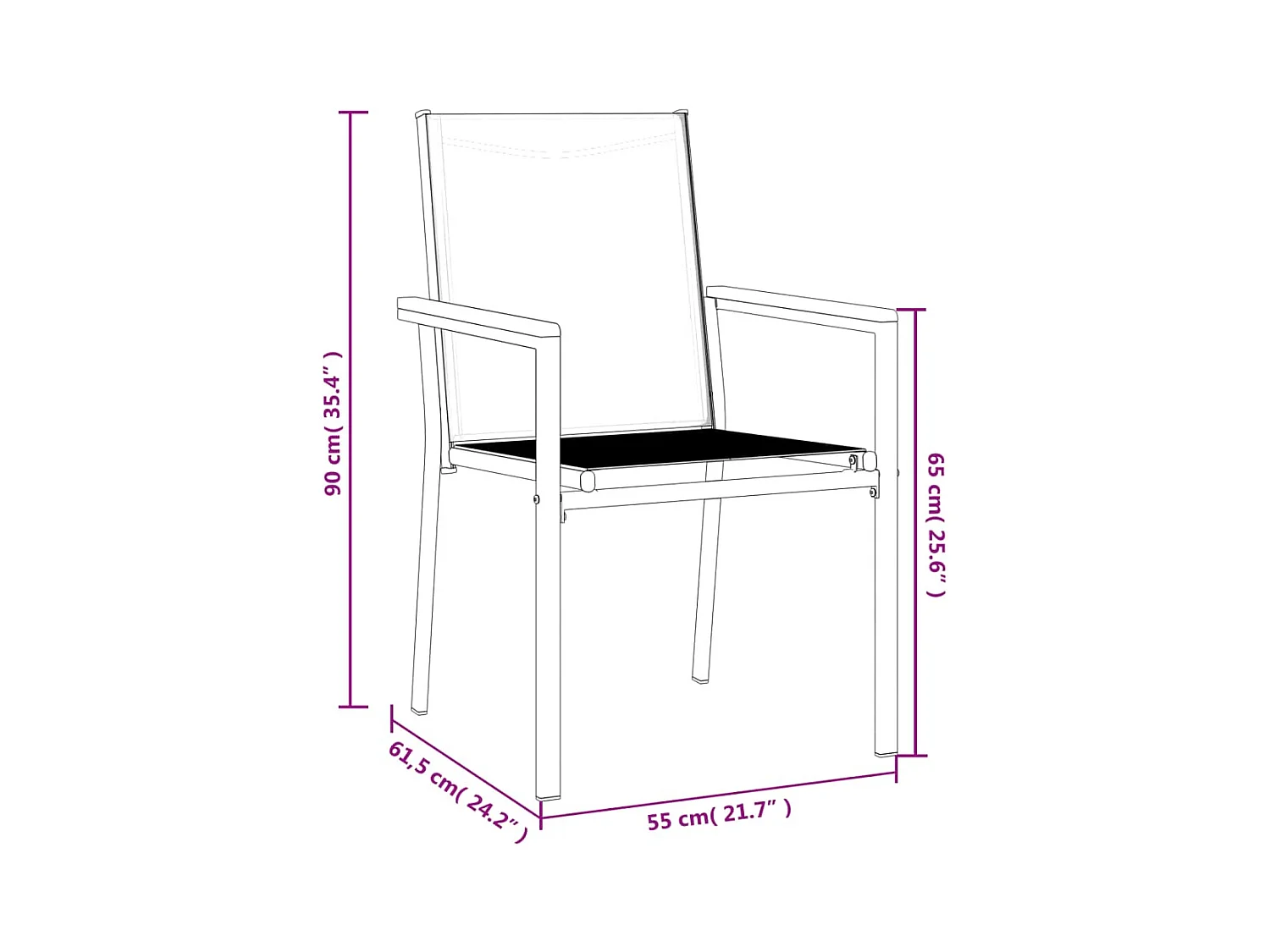 Chaises de jardin lot de 2 noir 55x61,5x90cm textilène et acier