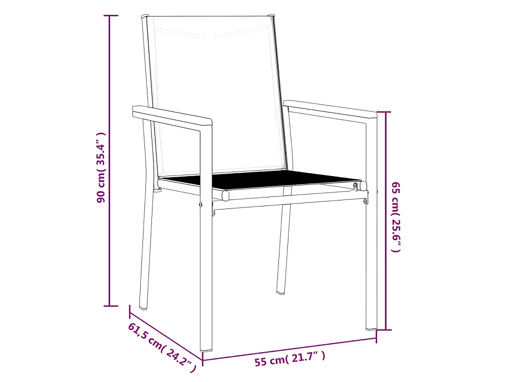 Sedie da Giardino 2 pz Nere 55x61,5x90 cm Textilene e Acciaio