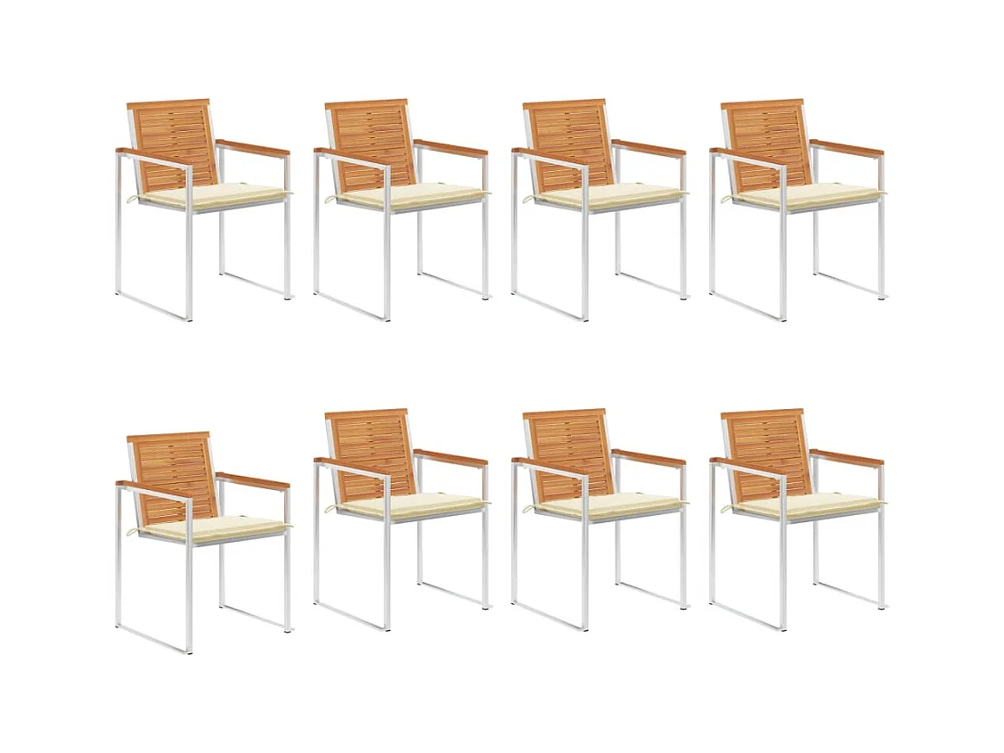 Chaises de jardin lot de 8 avec coussins Bois d'acacia solide