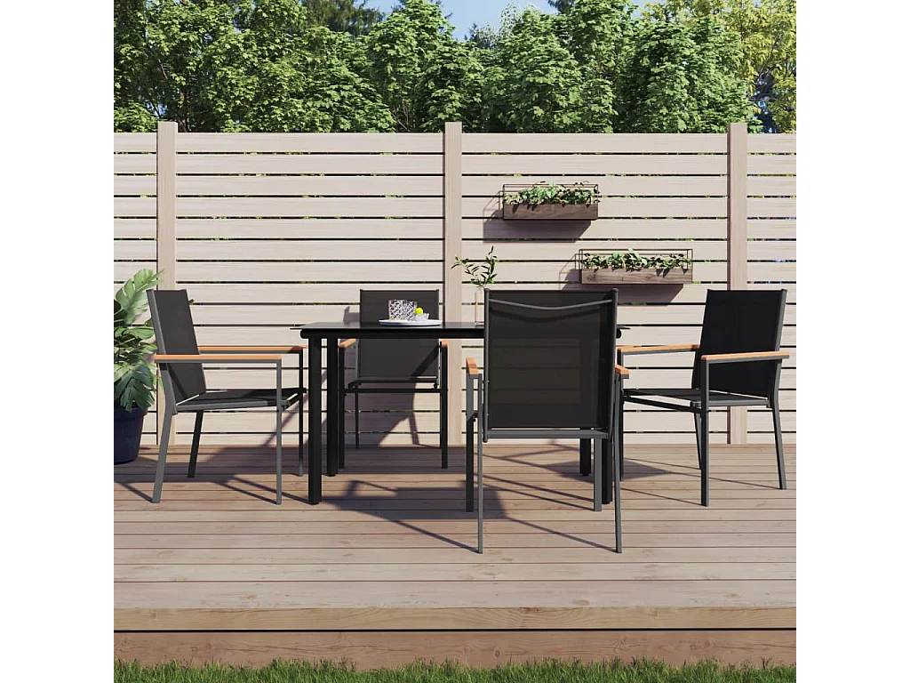 Sedie da Giardino 4 pz Nere 55x61,5x90 cm Textilene e Acciaio