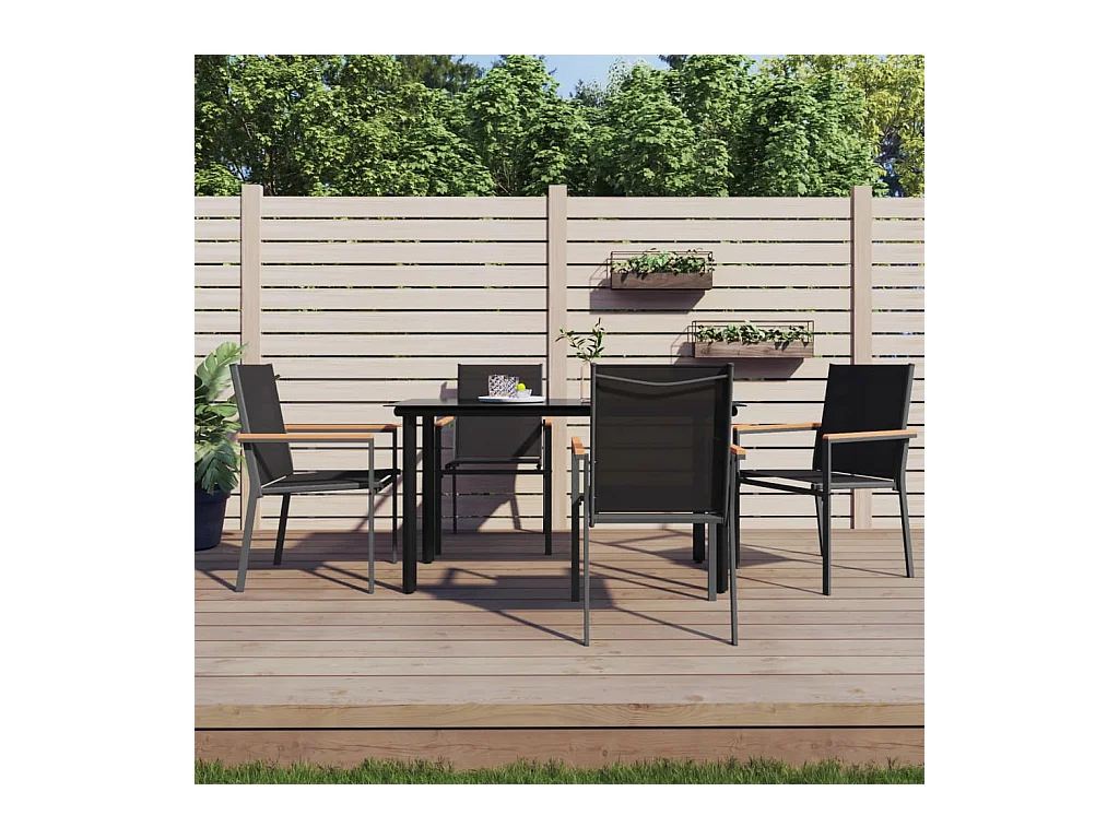 Tuinstoelen 4 st 55x61,5x90 cm textileen en staal zwart