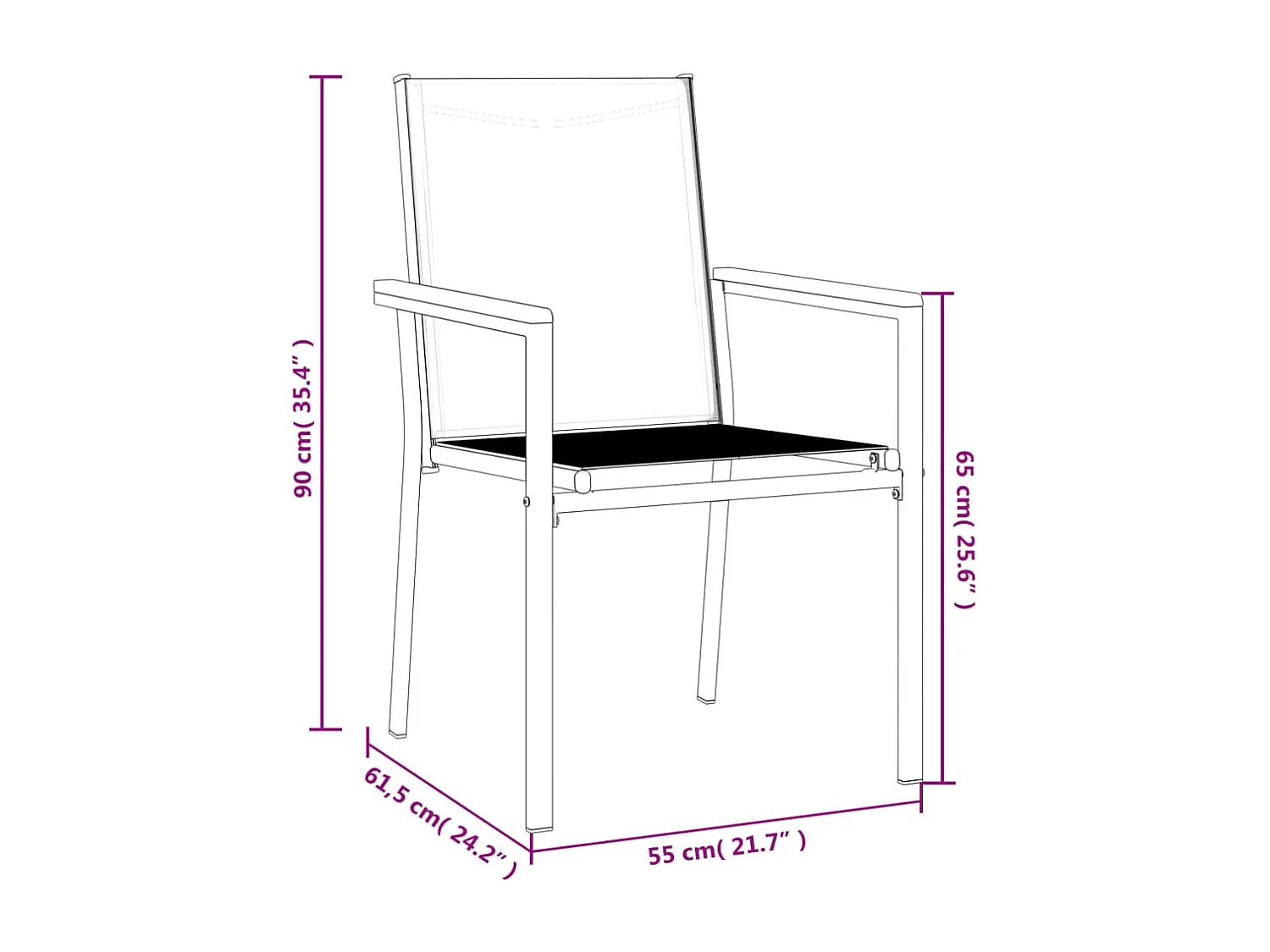 Chaises de jardin lot de 4 noir 55x61,5x90cm textilène et acier