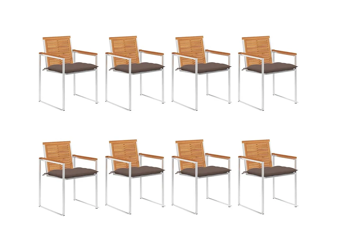Chaises de jardin lot de 8 avec coussins Bois d'acacia solide