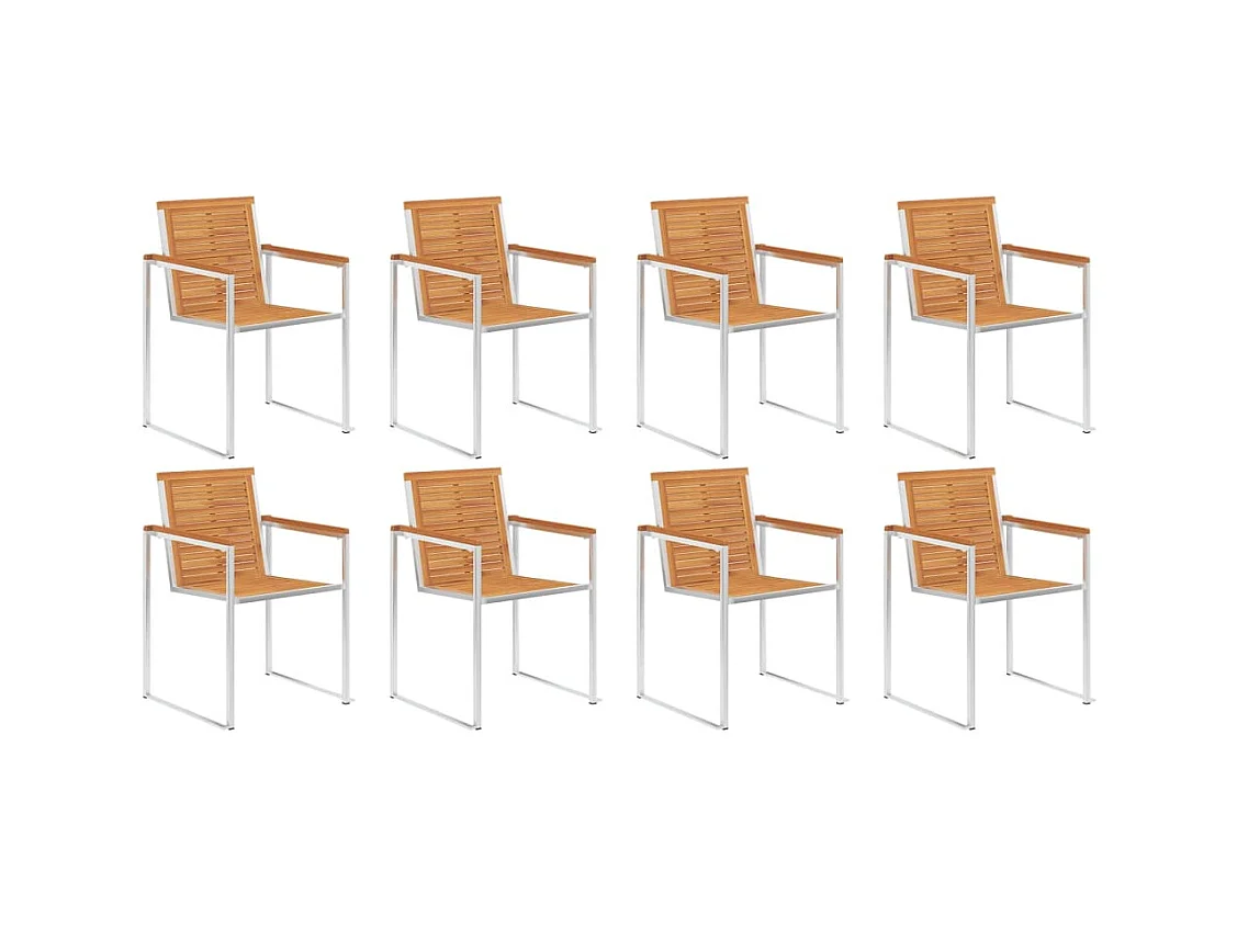 Tuinstoelen 8 st massief acaciahout en roestvrij staal