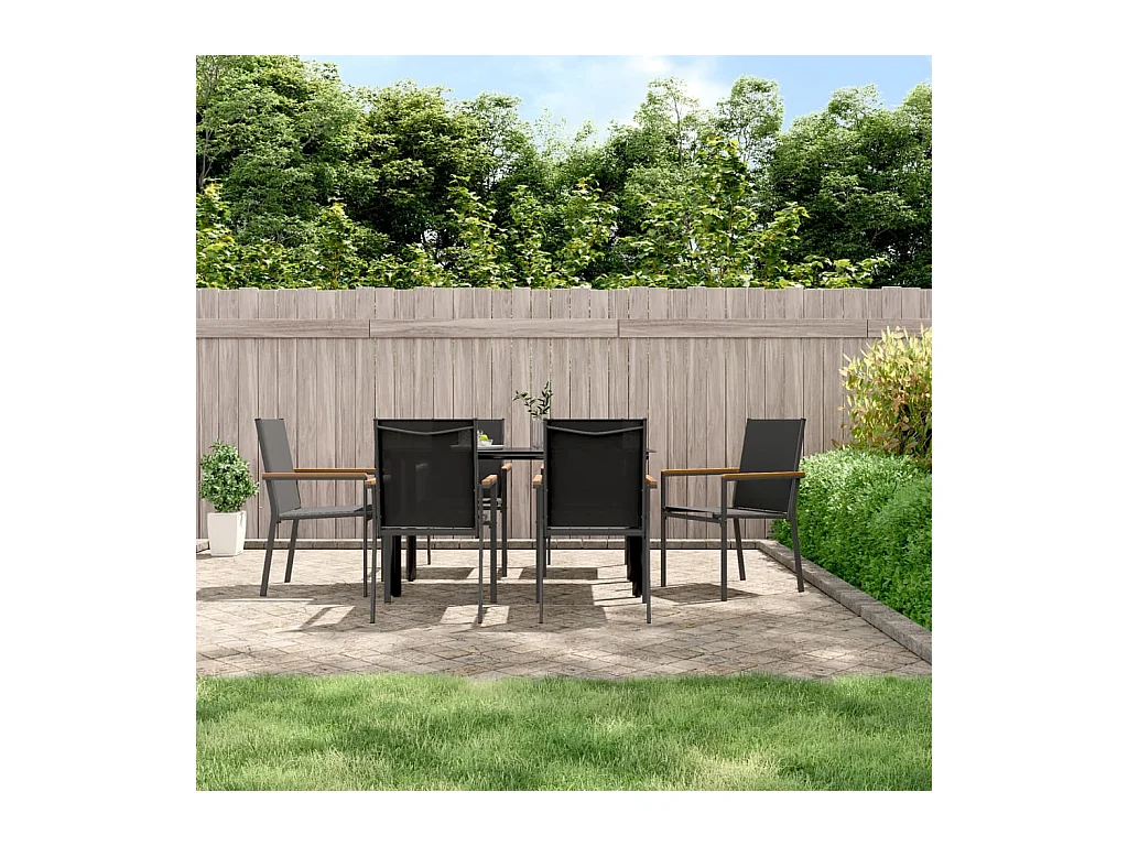 Tuinstoelen 6 st 55x61,5x90 cm textileen en staal zwart