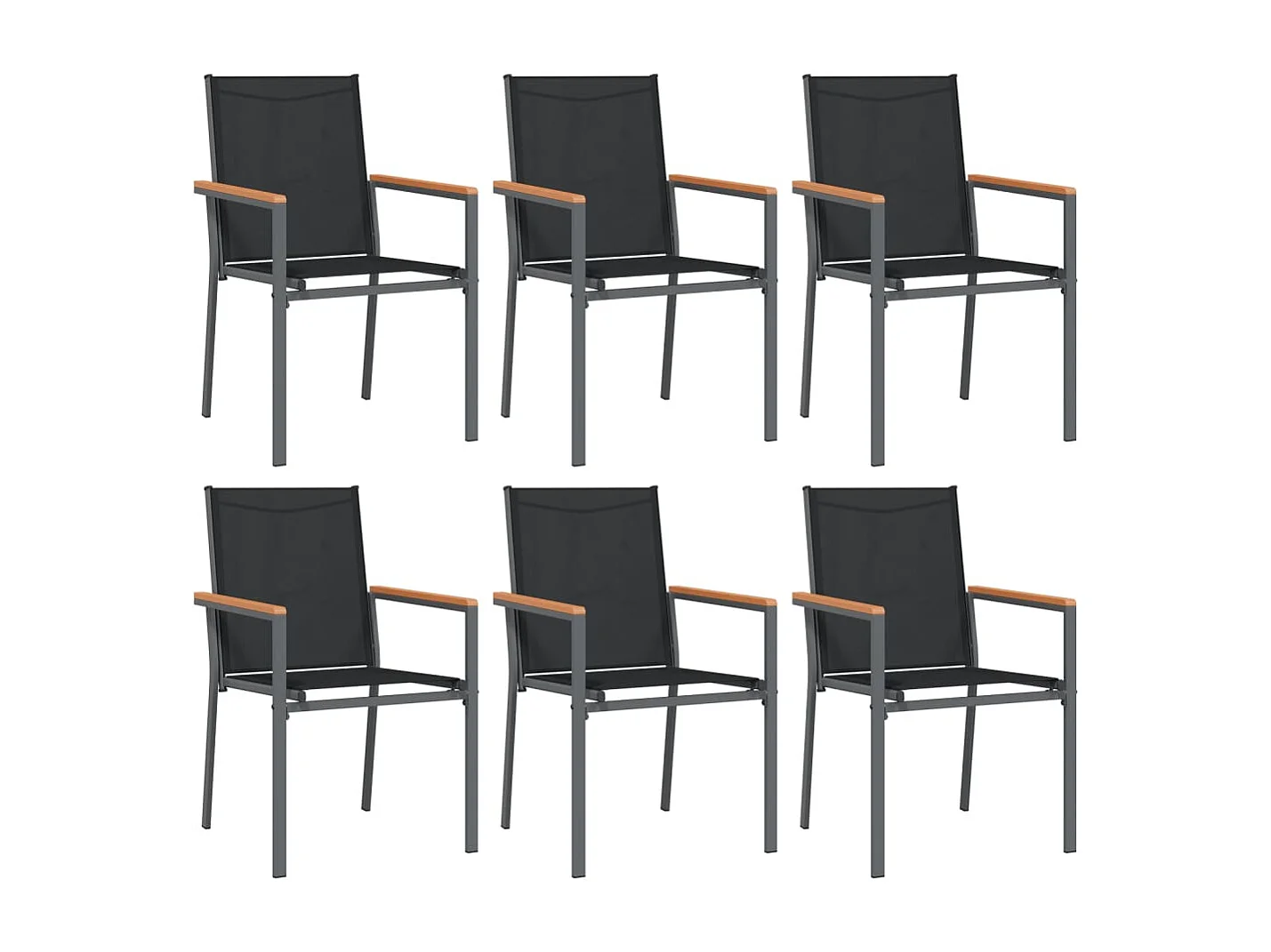 Sedie da Giardino 6 pz Nere 55x61,5x90 cm Textilene e Acciaio