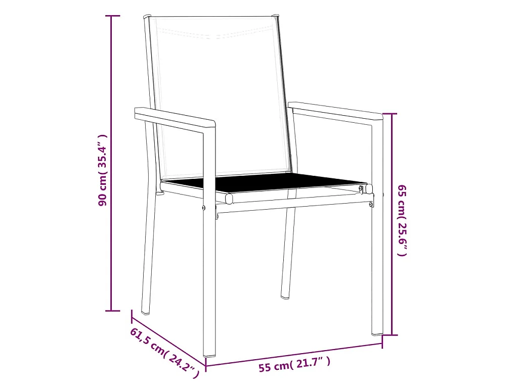 Sedie da Giardino 6 pz Nere 55x61,5x90 cm Textilene e Acciaio