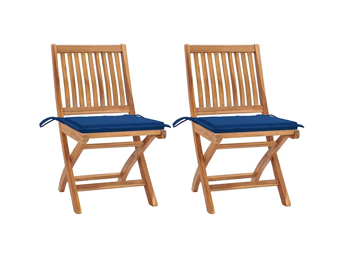 Chaises de jardin lot de 2 et coussins bleu royal Bois de teck