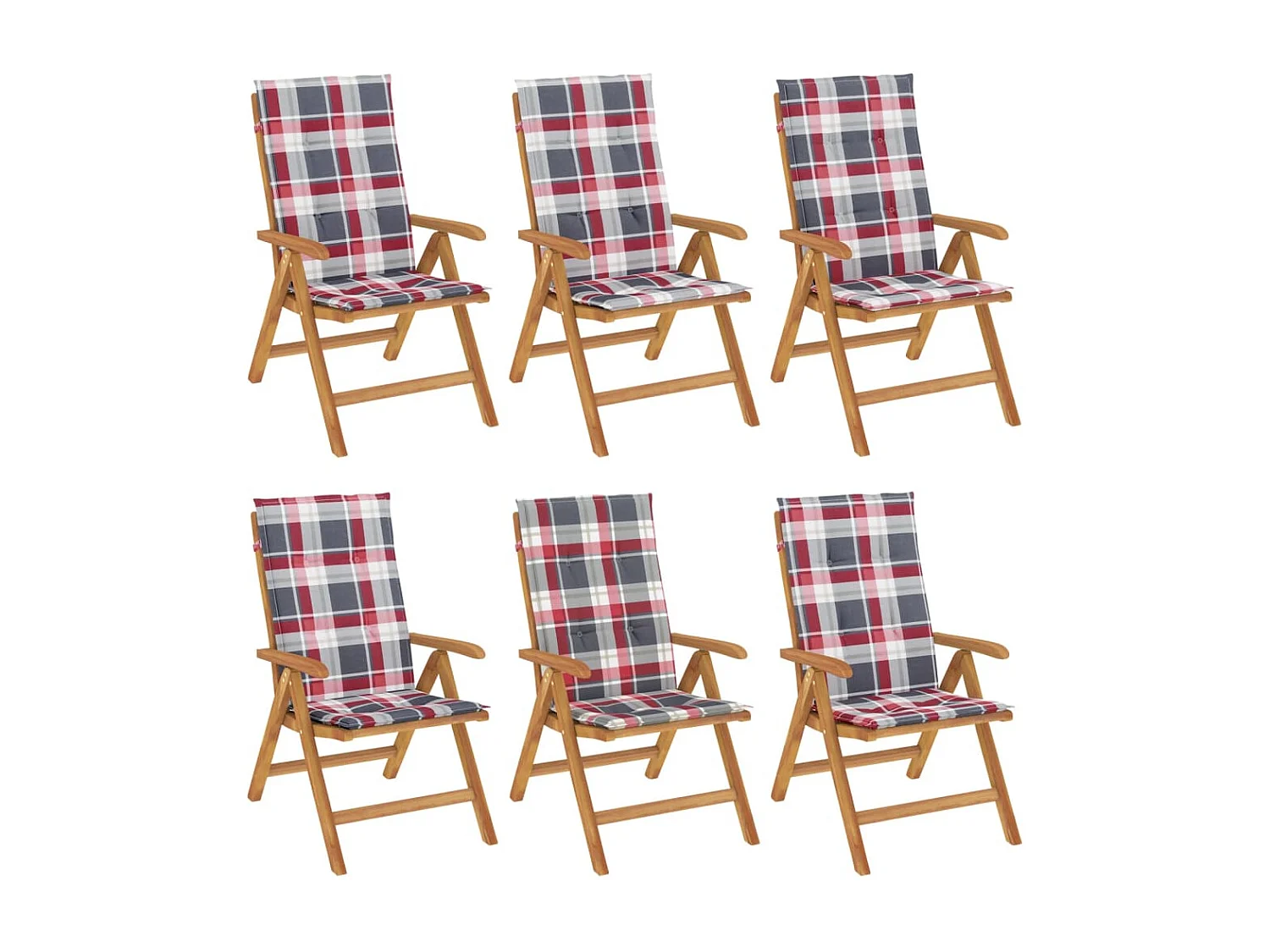 Chaises de jardin inclinables et coussins lot de 6 bois teck