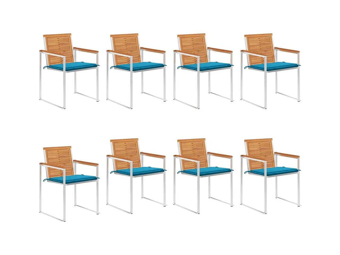 Chaises de jardin lot de 8 avec coussins Bois d'acacia solide
