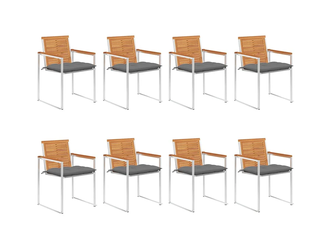 Chaises de jardin lot de 8 avec coussins Bois d'acacia solide