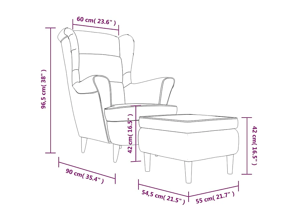 Fauteuil à oreilles avec tabouret marron velours
