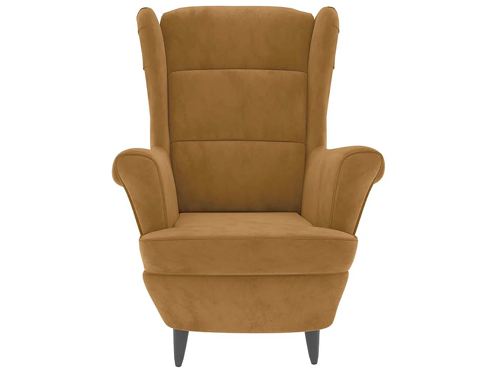 Fauteuil à oreilles avec tabouret marron velours