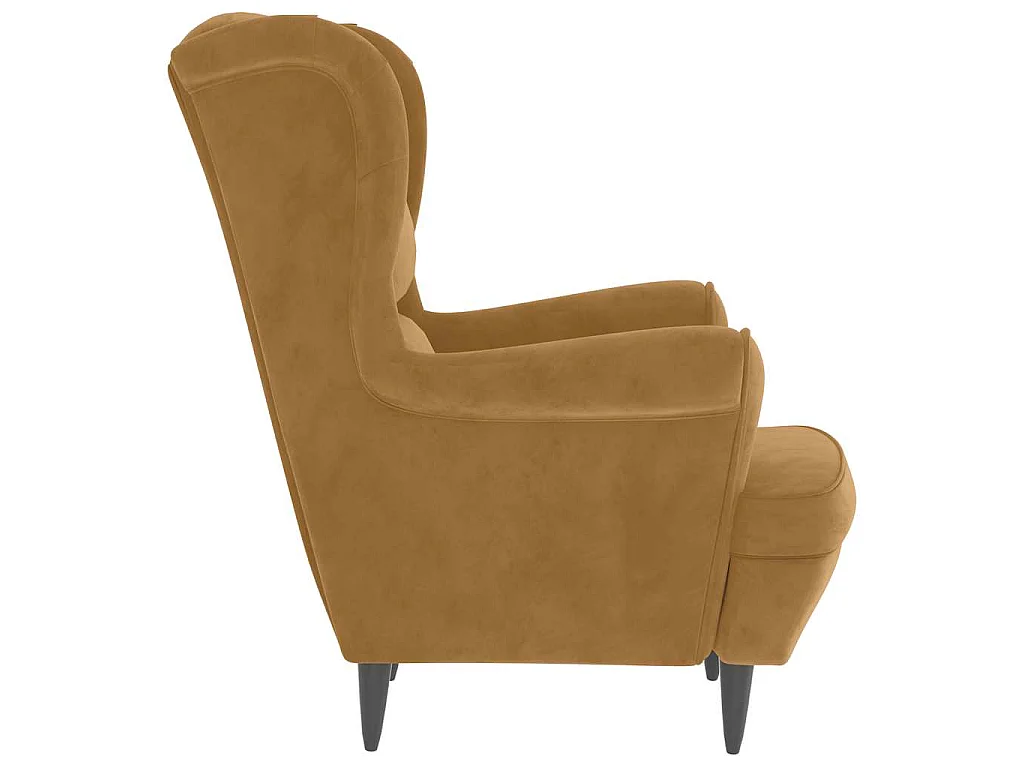 Fauteuil à oreilles avec tabouret marron velours