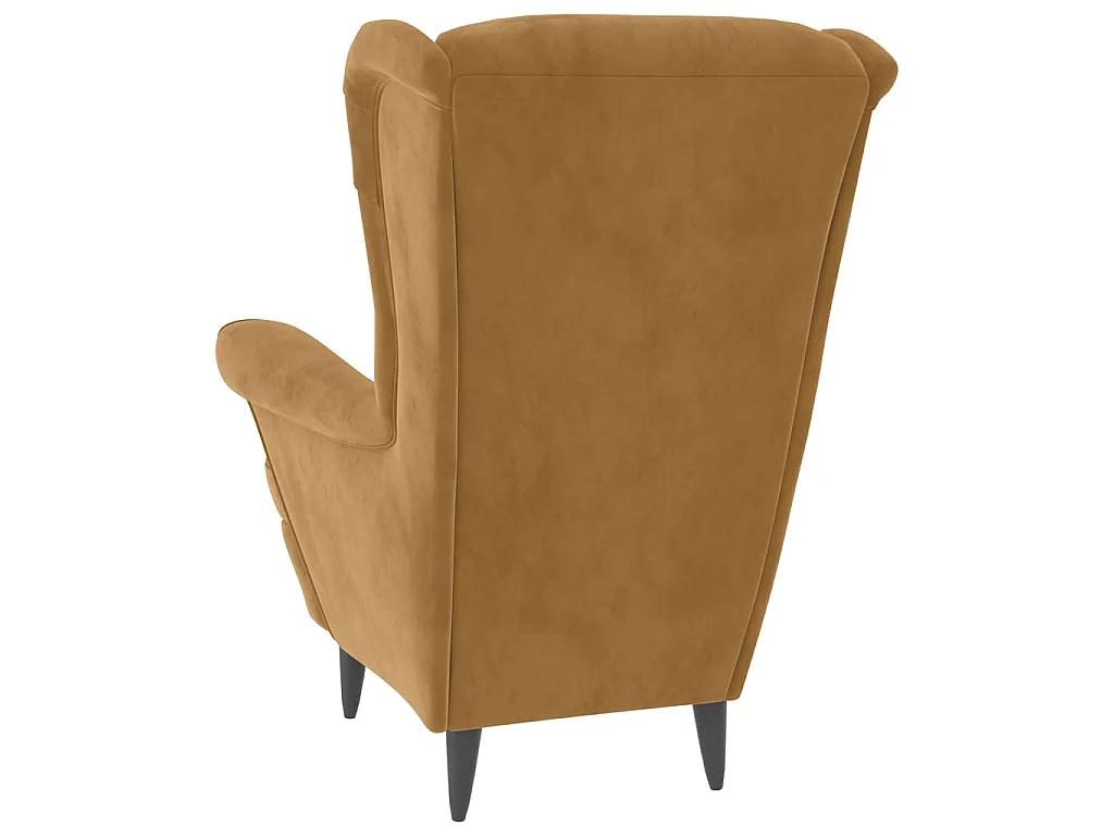 Fauteuil à oreilles avec tabouret marron velours