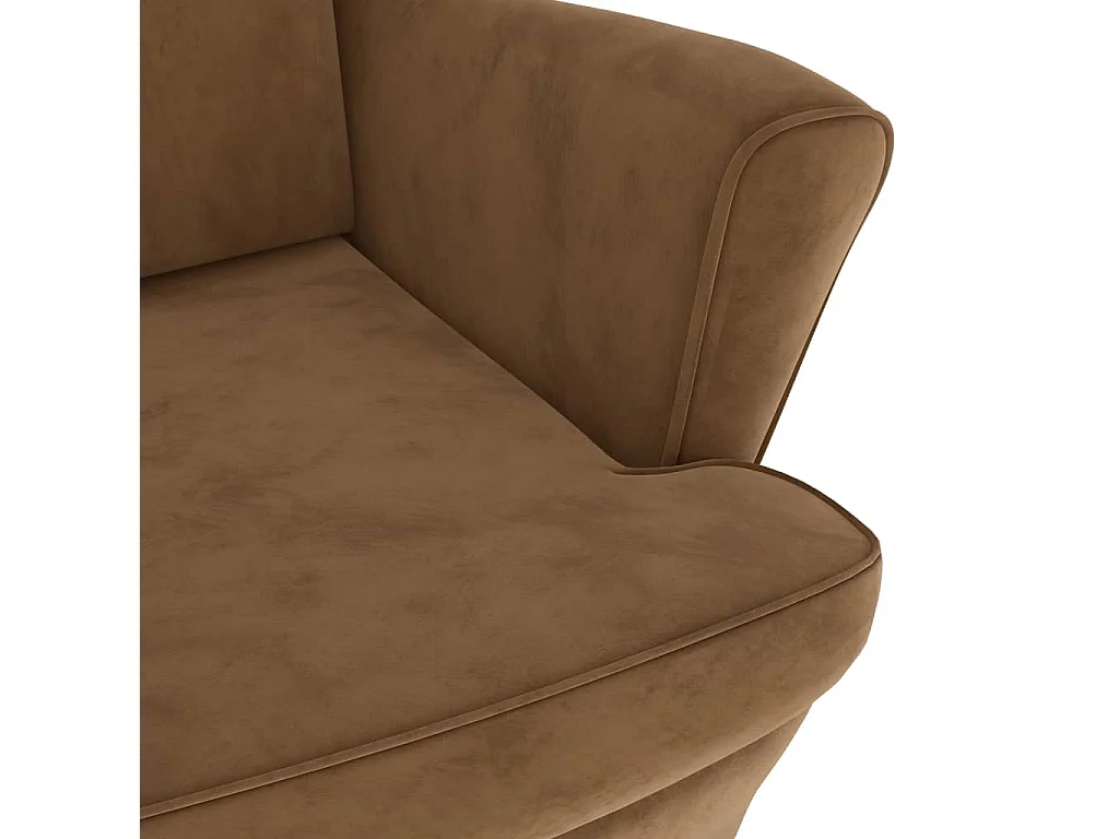 Fauteuil à oreilles avec tabouret marron velours