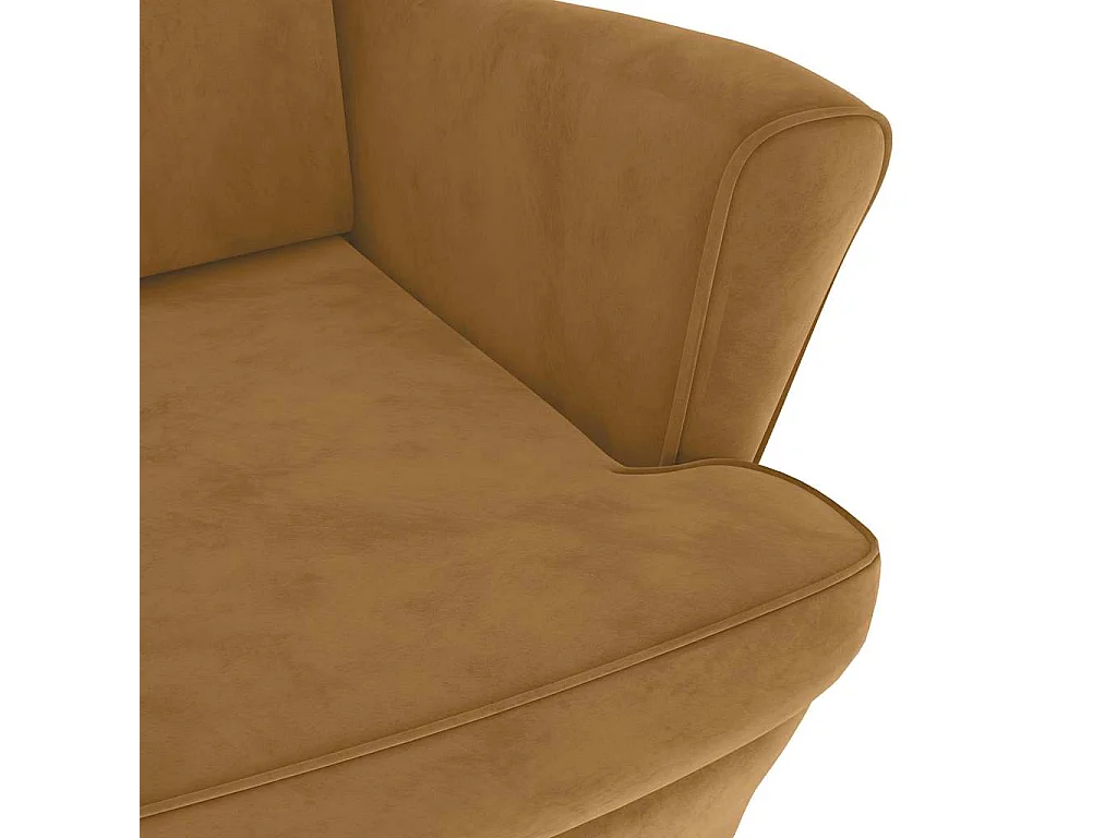 Fauteuil à oreilles avec tabouret marron velours