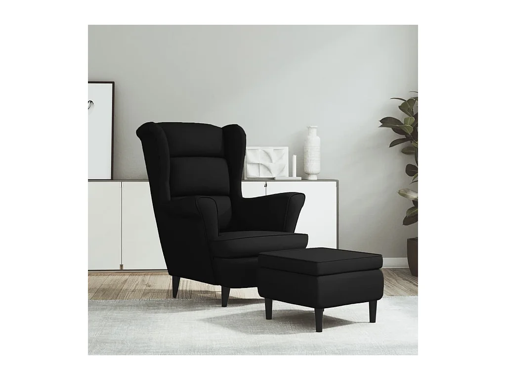 Fauteuil à oreilles avec tabouret noir velours